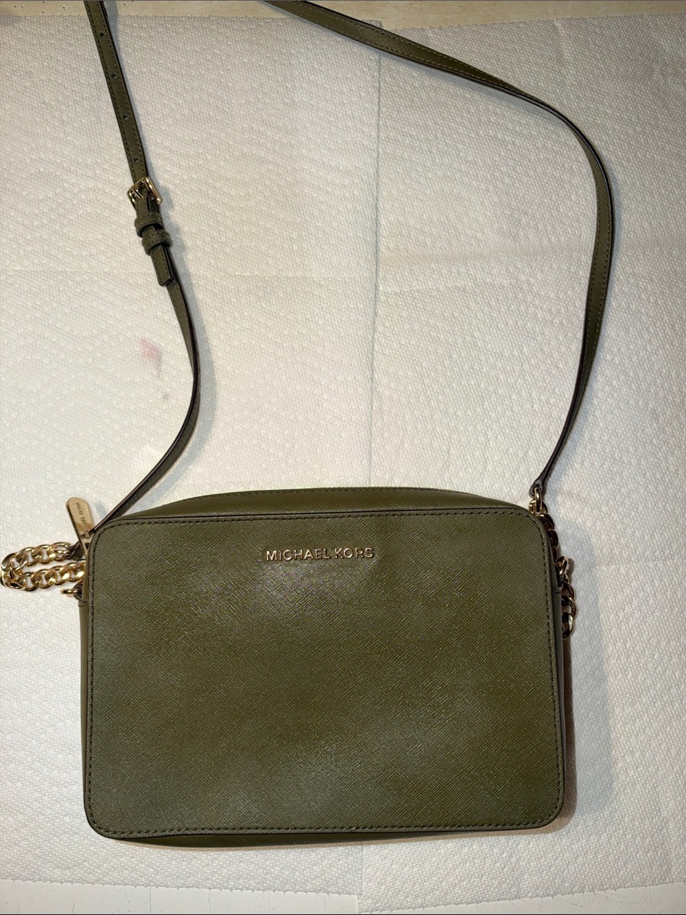 Michael Kors Jet Set Large Saffiano Leather Crossbody Bag Green